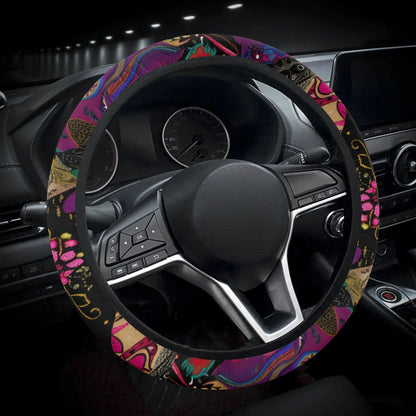 Dark Floral Patchwork Car Steering Wheel Cover