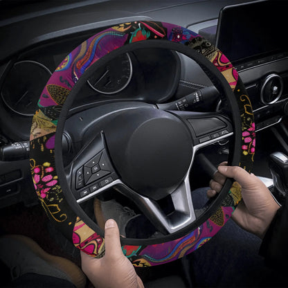 Dark Floral Patchwork Car Steering Wheel Cover