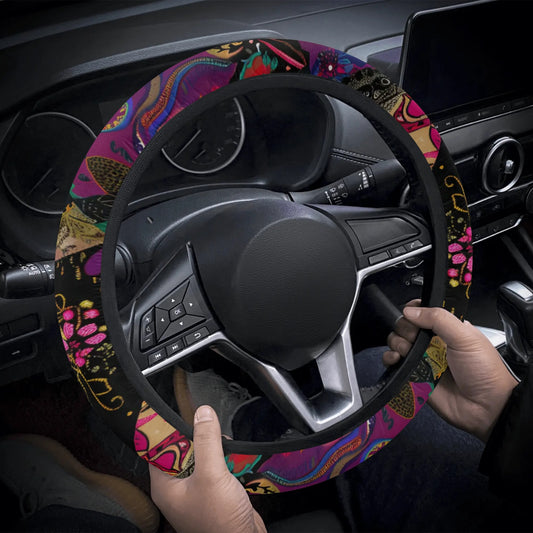 Dark Floral Patchwork Car Steering Wheel Cover