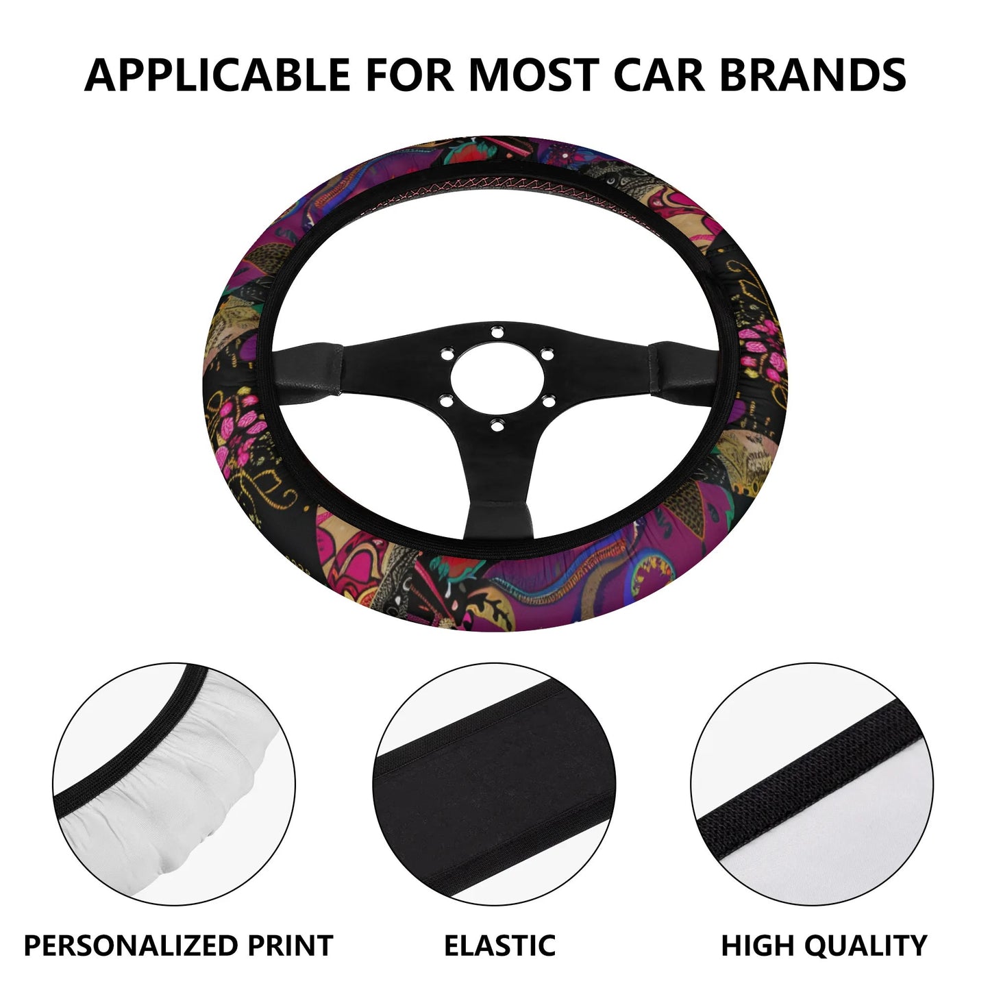 Dark Floral Patchwork Car Steering Wheel Cover
