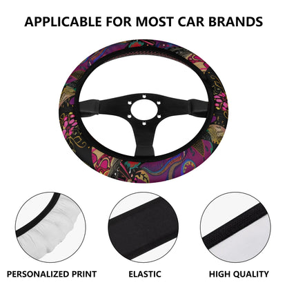 Dark Floral Patchwork Car Steering Wheel Cover