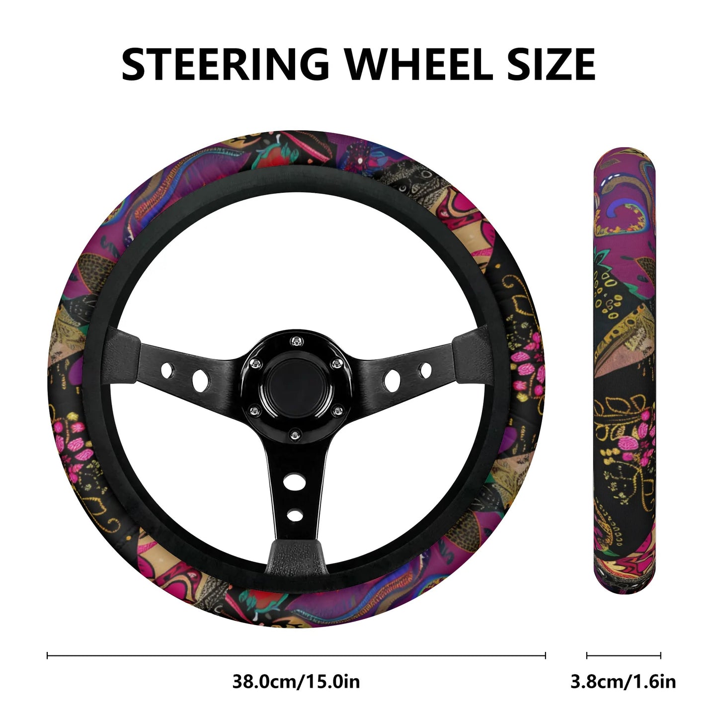 Dark Floral Patchwork Car Steering Wheel Cover