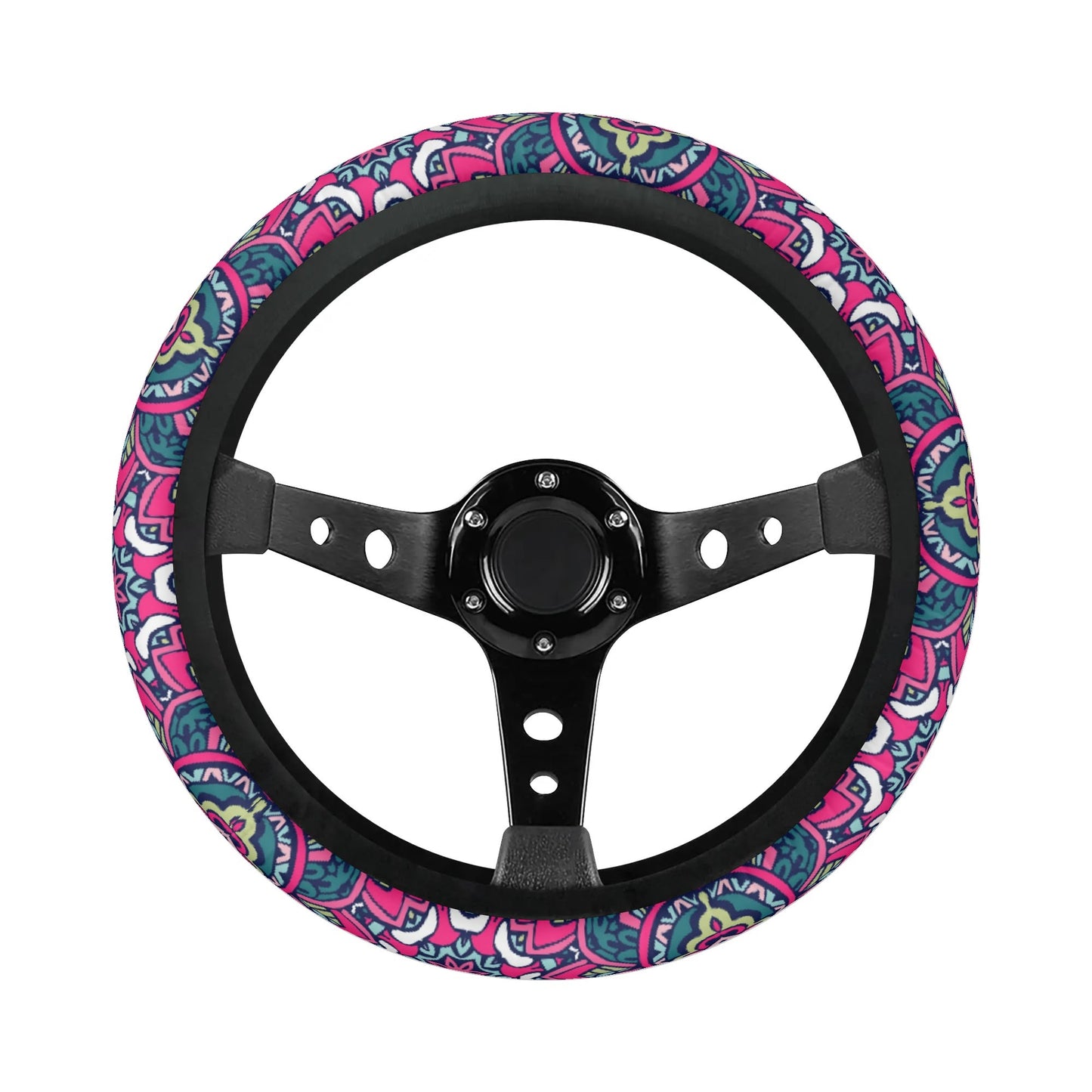 Funky Pink Mandala Car Steering Wheel Cover
