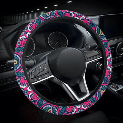 Funky Pink Mandala Car Steering Wheel Cover