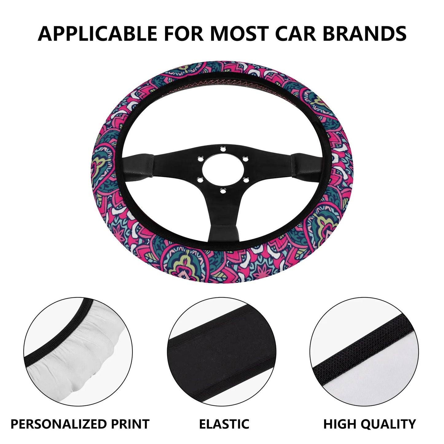 Funky Pink Mandala Car Steering Wheel Cover