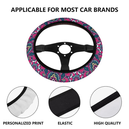 Funky Pink Mandala Car Steering Wheel Cover