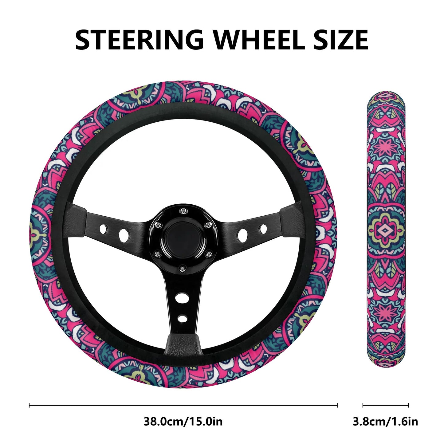 Funky Pink Mandala Car Steering Wheel Cover