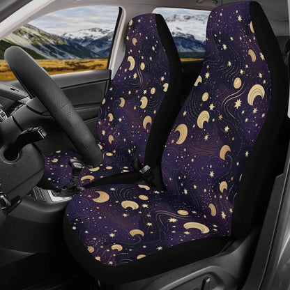 Stars Moon Celestial Sky Car Seat Covers - Front Seat Cover or Full Set Front and Back Seat Cover Universal Fit