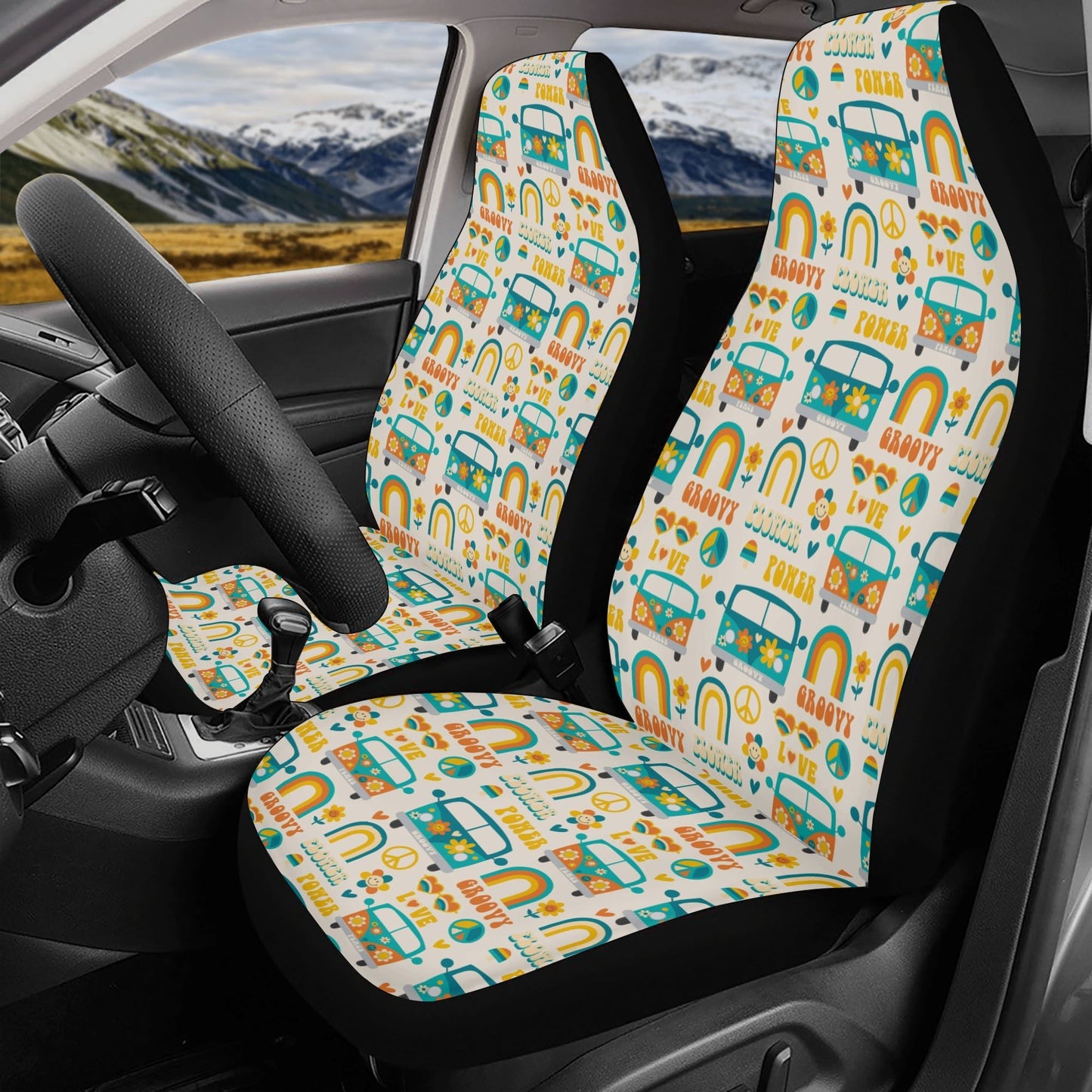 Hippy Camper Car Seat Covers - Front Seat Cover or Full Set Front and Back Seat Cover Front Seat Cover Universal Fit