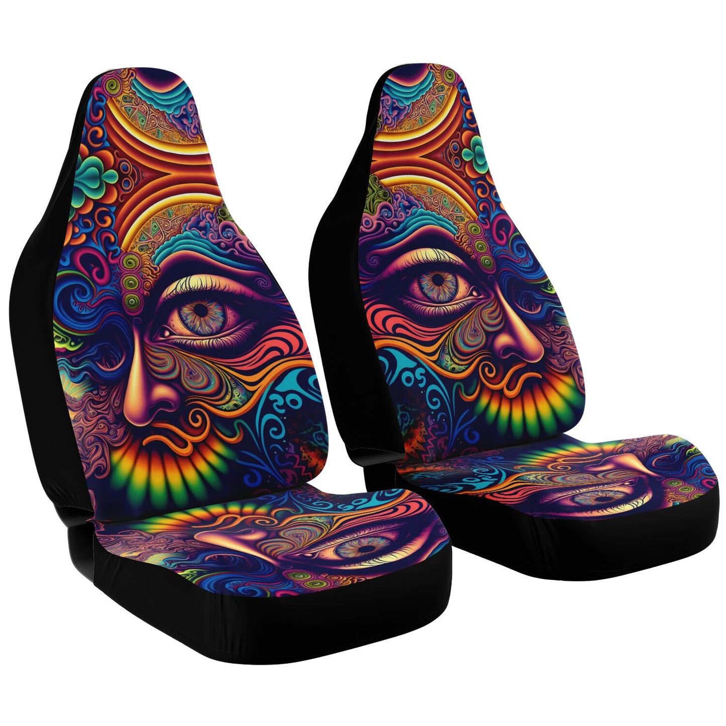 Psychedelic Face Car Seat Cover - Front Seat Cover or Full Set Front and Back Seat Cover Universal Fit
