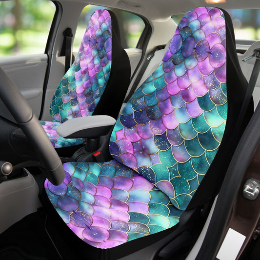 Mermaid Scales Purple Green Car Seat Covers - Front Seat Cover or Full Set Front and Back Seat Cover Universal Fit
