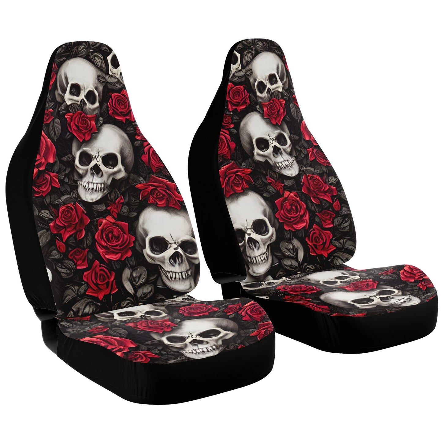 Skull & Red Roses Car Seat Covers - Front Seat Cover or Full Set Front and Back Seat Cover Universal Fit