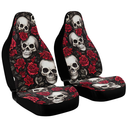 Skull & Red Roses Car Seat Covers - Front Seat Cover or Full Set Front and Back Seat Cover Universal Fit
