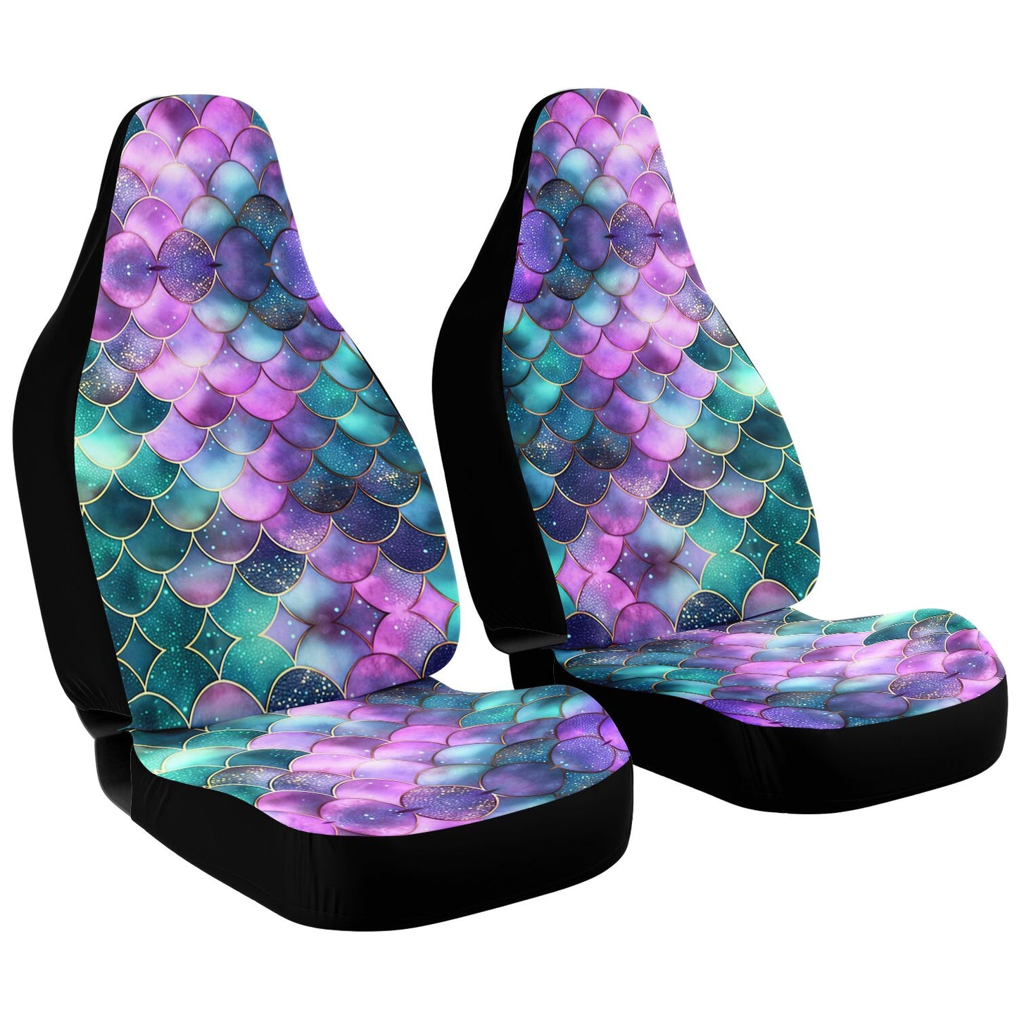 Mermaid Scales Purple Green Car Seat Covers - Front Seat Cover or Full Set Front and Back Seat Cover Universal Fit