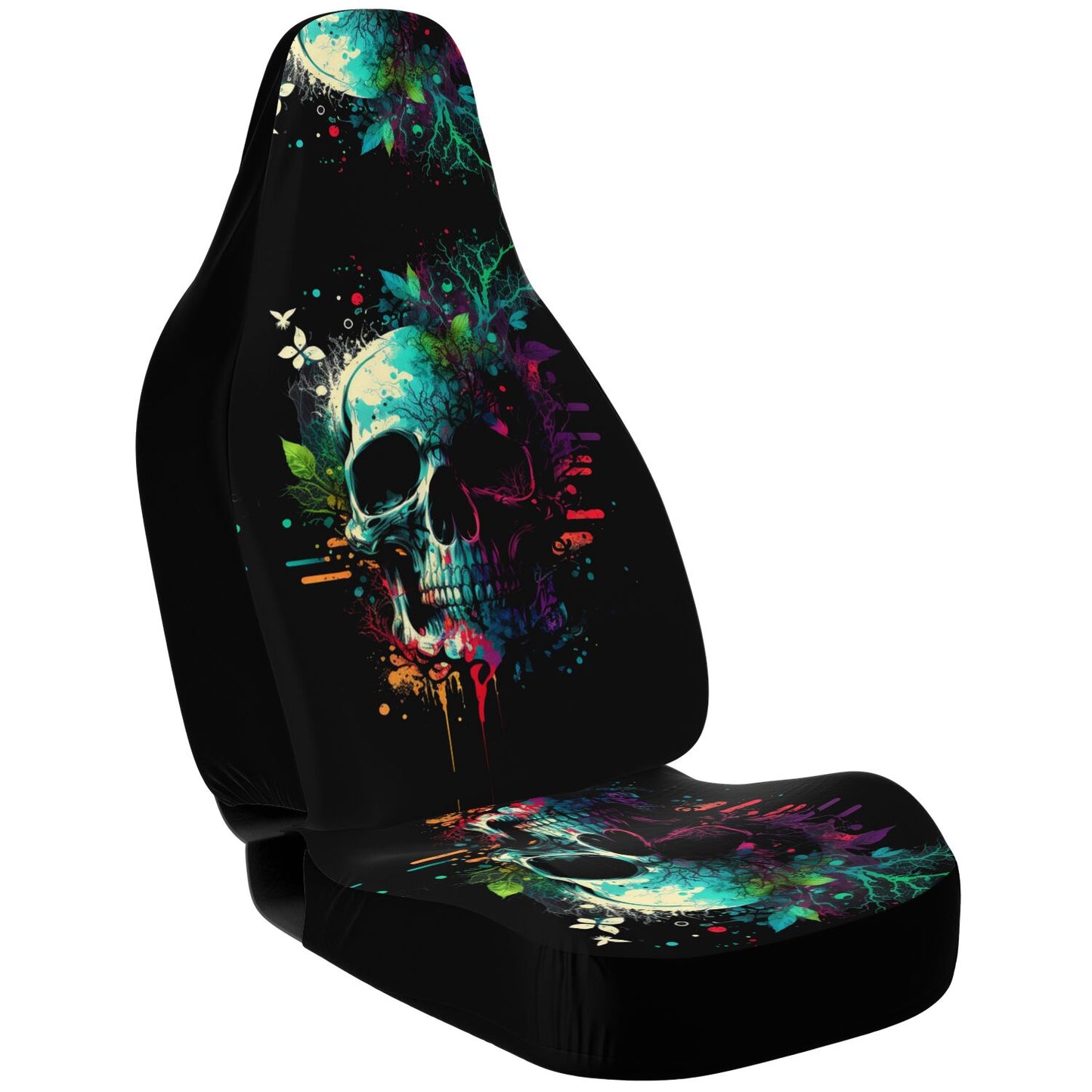 Paint Skull Blue Car Seat Covers - Front Seat Cover or Full Set Front and Back Seat Cover Universal Fit