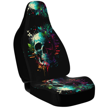 Paint Skull Blue Car Seat Covers - Front Seat Cover or Full Set Front and Back Seat Cover Universal Fit