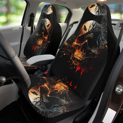 Skull Moon Car Seat Covers - Front Seat Cover or Full Set Front and Back Seat Cover Universal Fit
