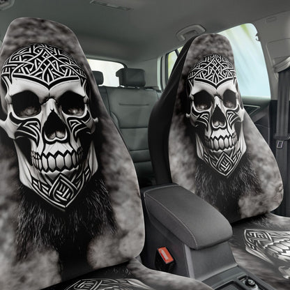 Viking Carved Skull Car Seat Cover - Front Seat Cover or Full Set Front and Back Seat Cover Universal Fit
