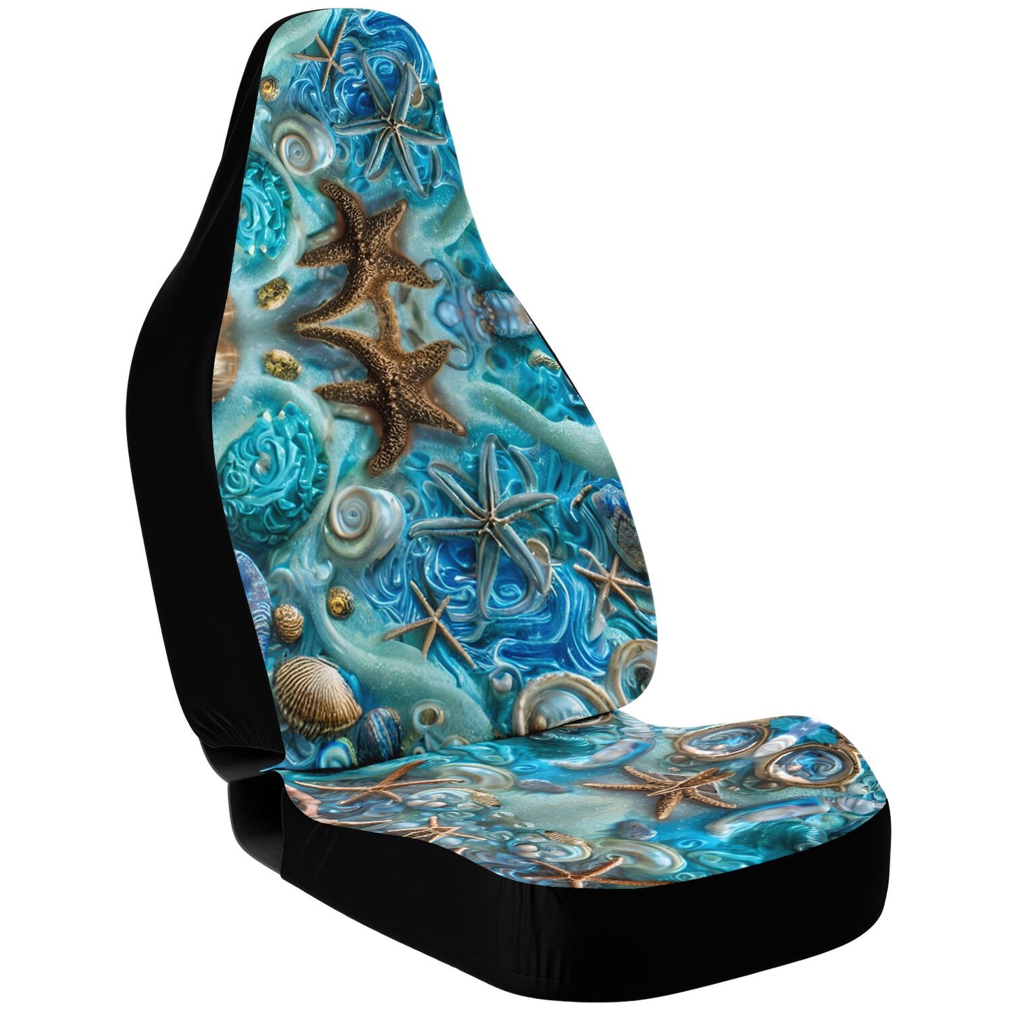 Blue Sea Shells Car Seat Cover - Front Seat Cover or Full Set Front and Back Seat Cover Universal Fit