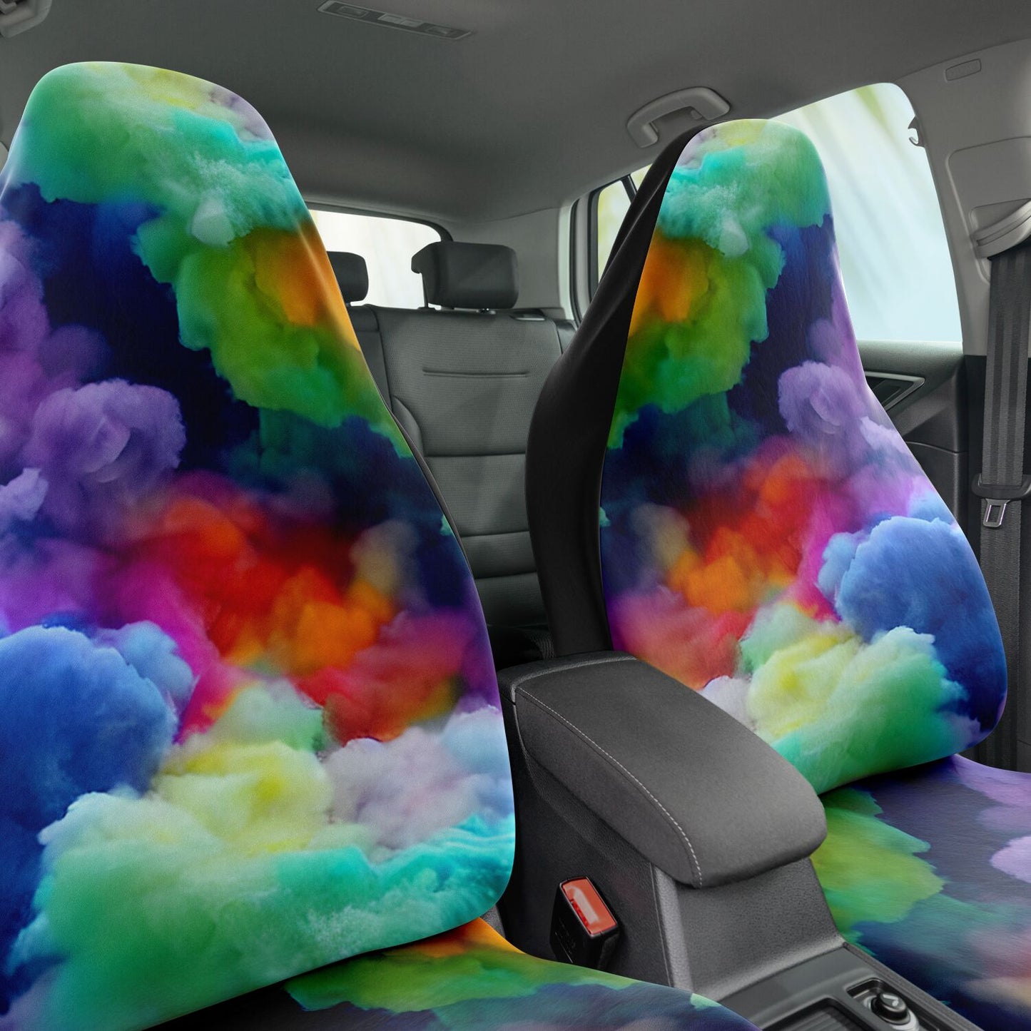 Rainbow Cotton Candy Clouds Car Seat Covers - Front Seat Cover or Full Set Front and Back Seat Cover Universal Fit