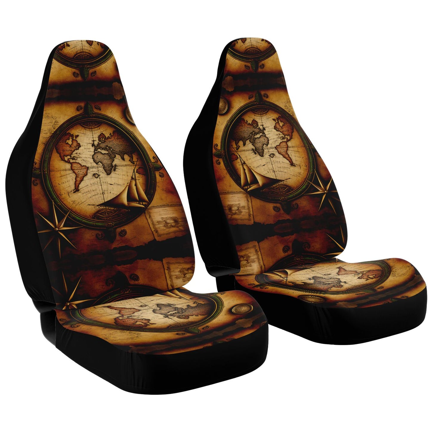 Old World Ship Maps 22 Car Seat Covers - Front Seat Cover or Full Set Front and Back Seat Cover Universal Fit