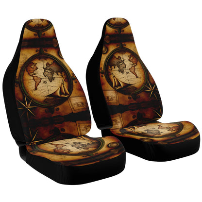 Old World Ship Maps 22 Car Seat Covers - Front Seat Cover or Full Set Front and Back Seat Cover Universal Fit