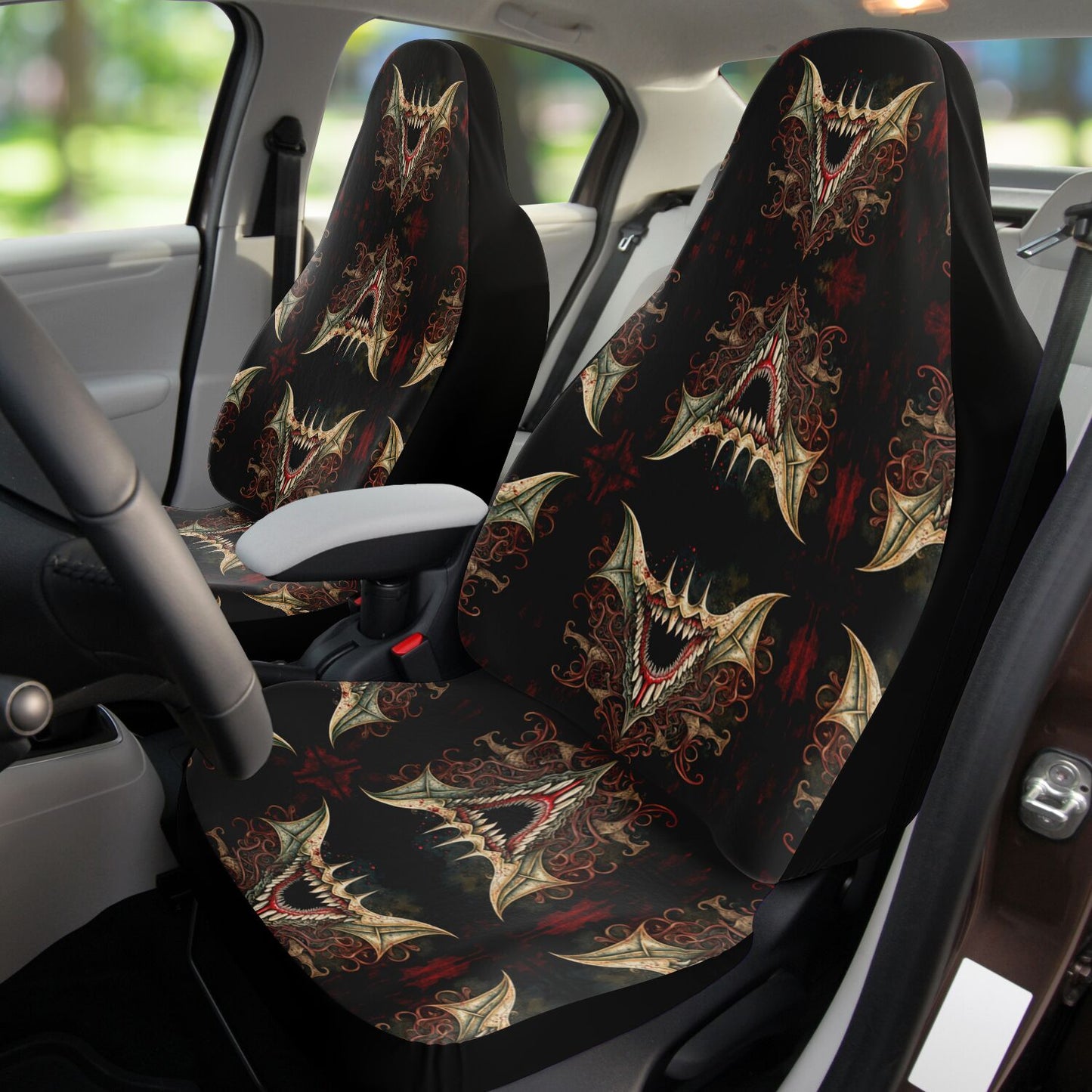 Vampire Fangs Car Seat Cover - Front Seat Cover or Full Set Front and Back Seat Cover Universal Fit