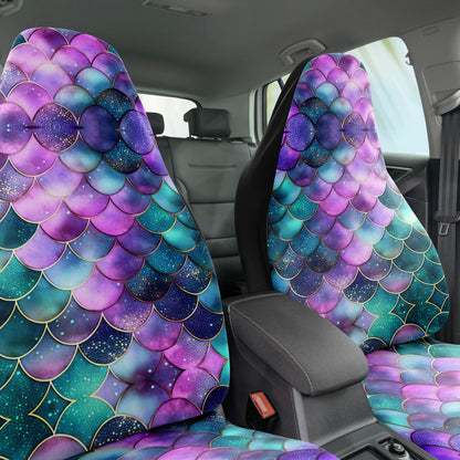 Mermaid Scales Purple Green Car Seat Covers - Front Seat Cover or Full Set Front and Back Seat Cover Universal Fit