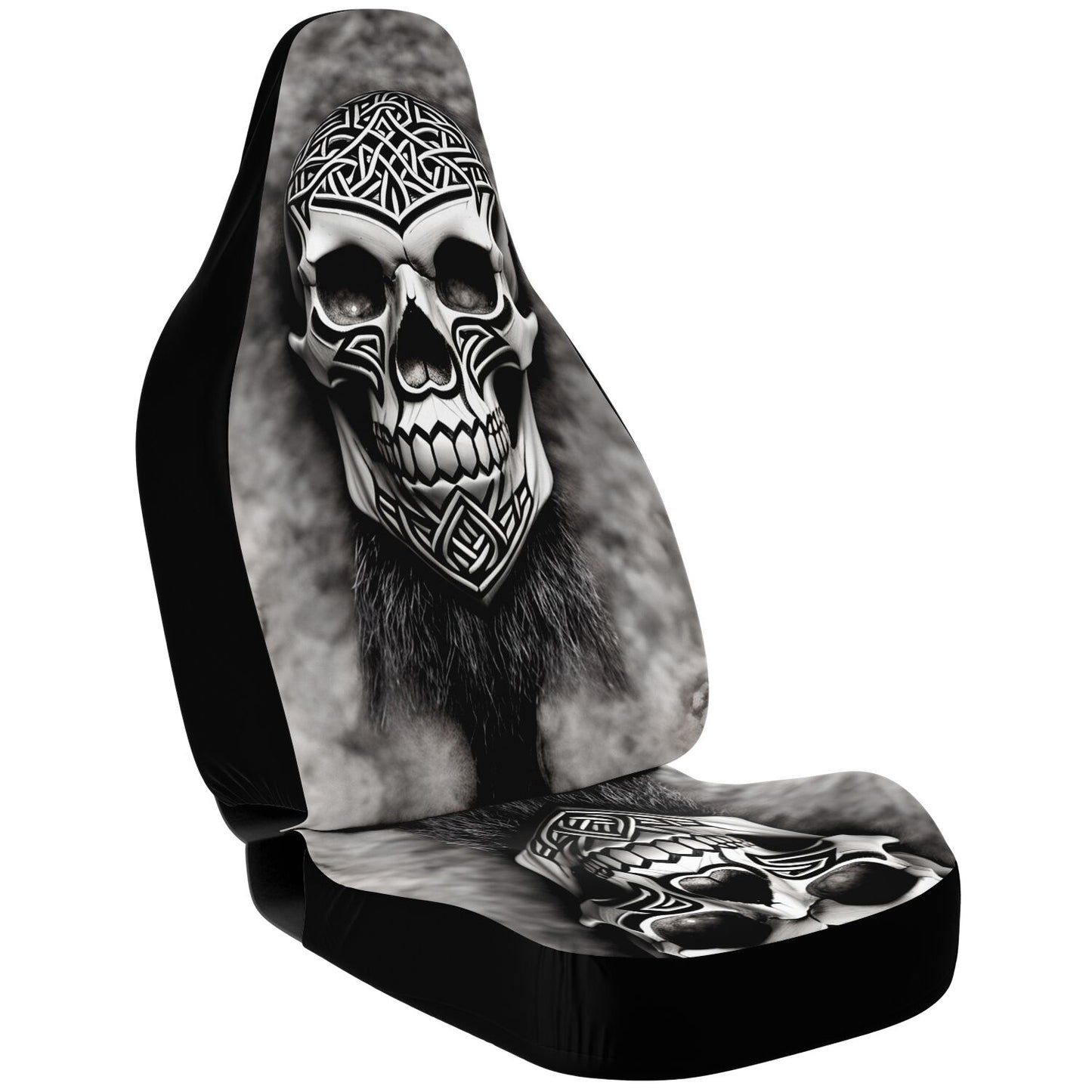 Viking Carved Skull Car Seat Cover - Front Seat Cover or Full Set Front and Back Seat Cover Universal Fit