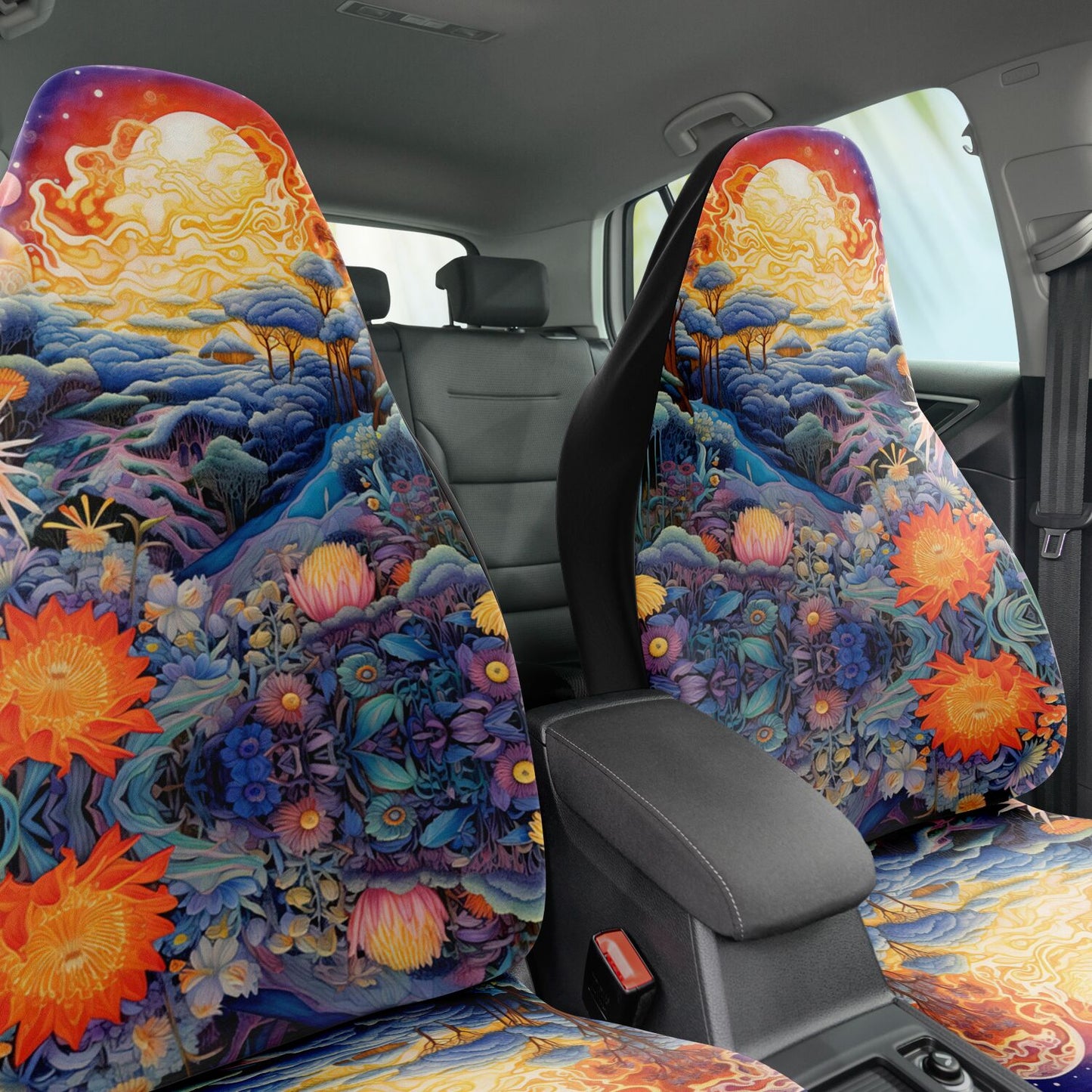 Red Sky Moon Scape Car Seat Cover - Front Seat Cover or Full Set Front and Back Seat Cover Universal Fit