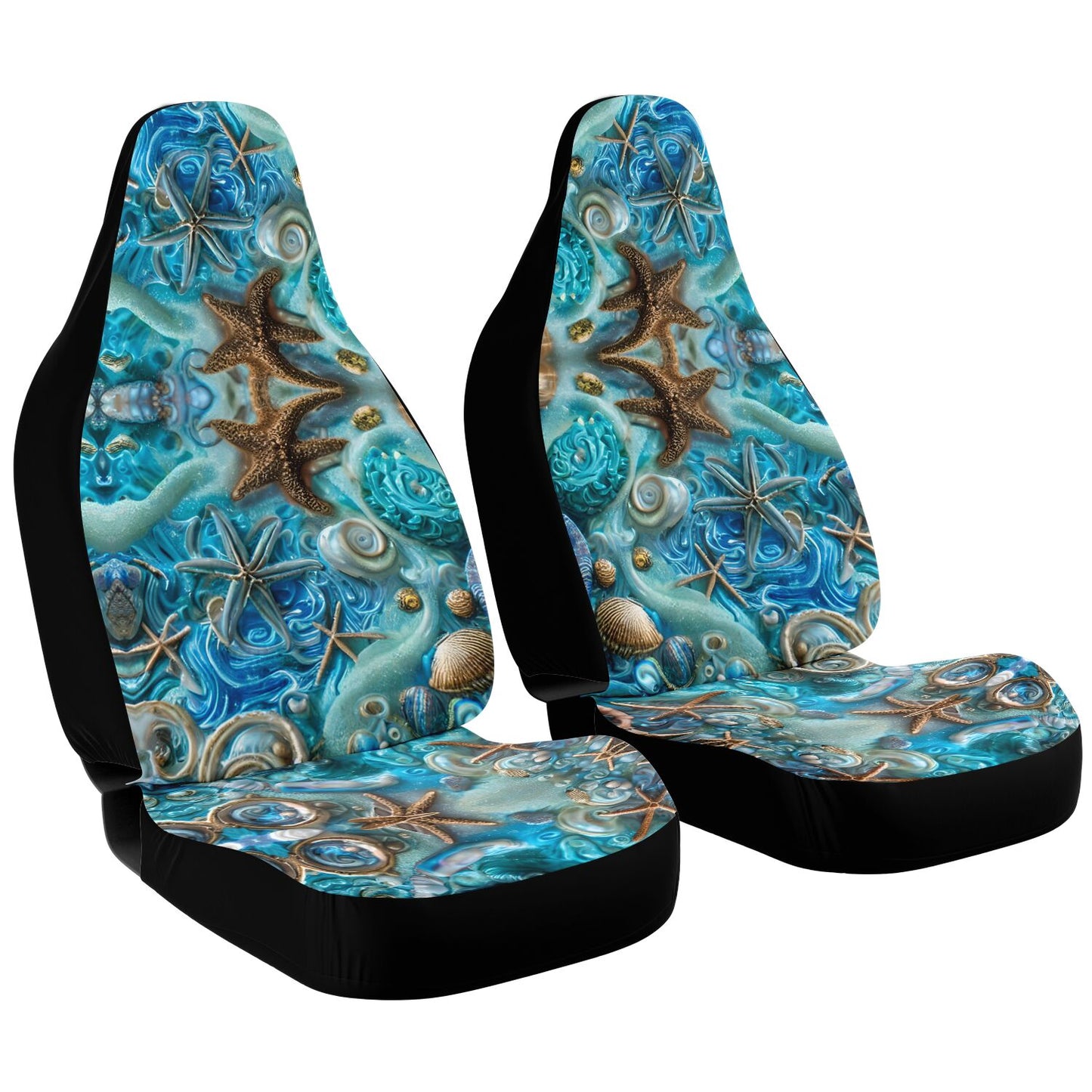 Blue Sea Shells Car Seat Cover - Front Seat Cover or Full Set Front and Back Seat Cover Universal Fit