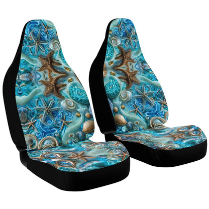 Blue Sea Shells Car Seat Cover - Front Seat Cover or Full Set Front and Back Seat Cover Universal Fit