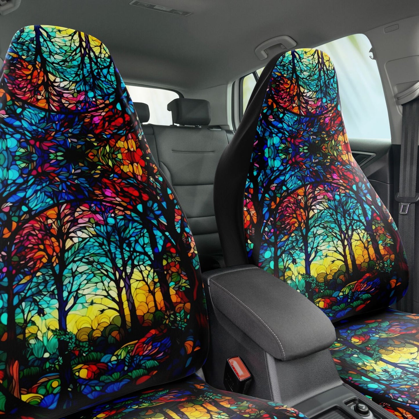 Dark Stained Glass Car Seat Cover - Front Seat Cover or Full Set Front and Back Seat Cover Universal Fit