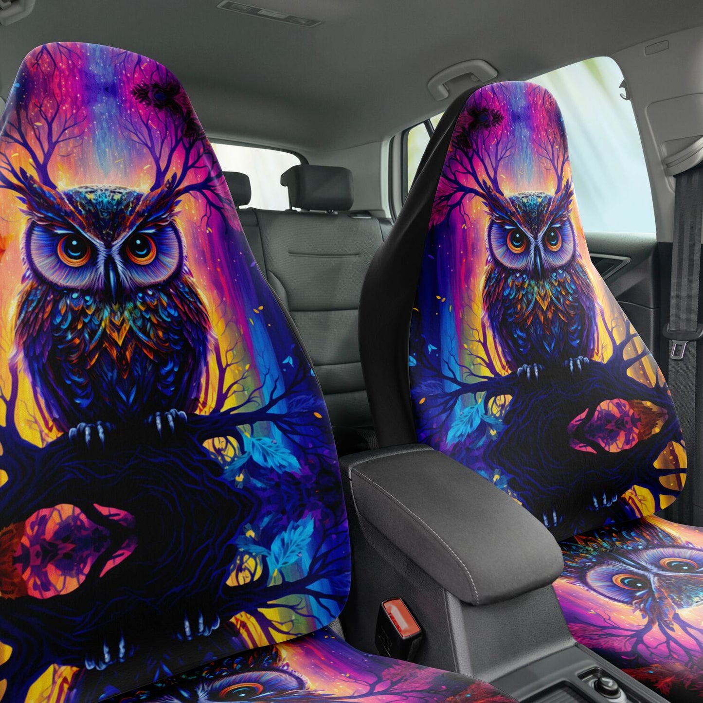 Psychedelic Owl Car Seat Cover - Front Seat Cover or Full Set Front and Back Seat Cover Universal Fit