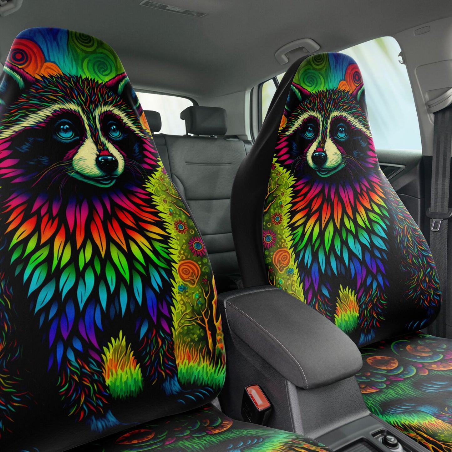 Psycho Raccoon Car Seat Cover - Front Seat Cover or Full Set Front and Back Seat Cover Universal Fit