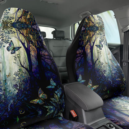 Blue Enchanted Forest Car Seat Cover - Front Seat Cover or Full Set Front and Back Seat Cover Universal Fit