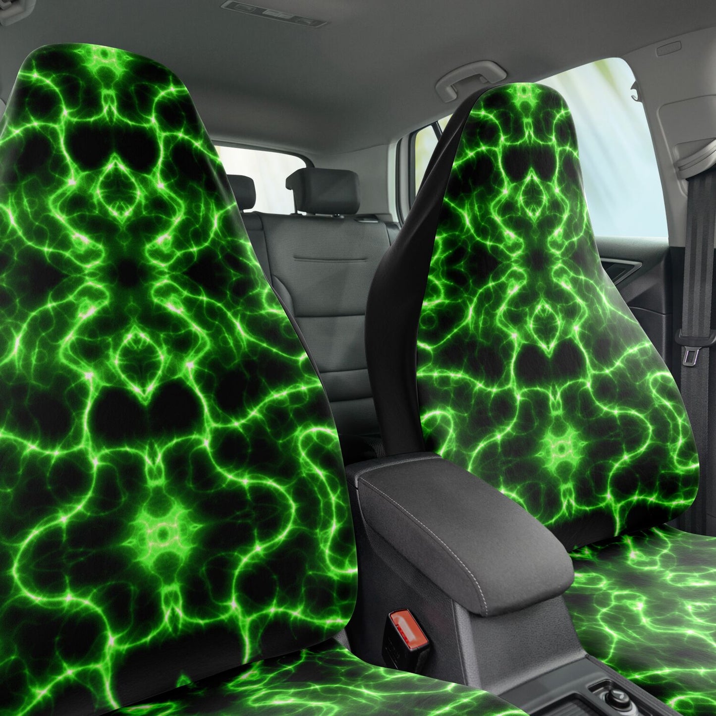 Green Lightning Car Seat Cover - Front Seat Cover or Full Set Front and Back Seat Cover Universal Fit