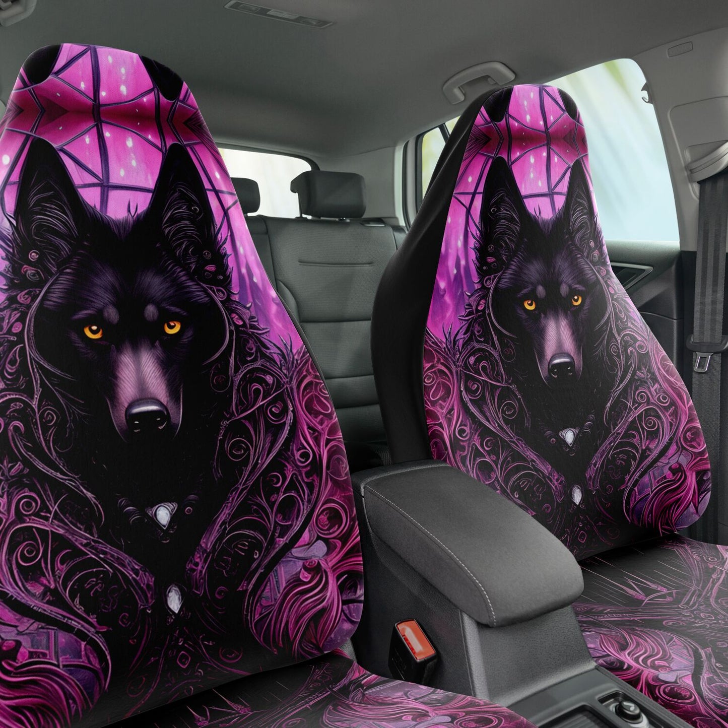 Wolf Midnight Purple Car Seat Covers - Front Seat Cover or Full Set Front and Back Seat Cover Universal Fit