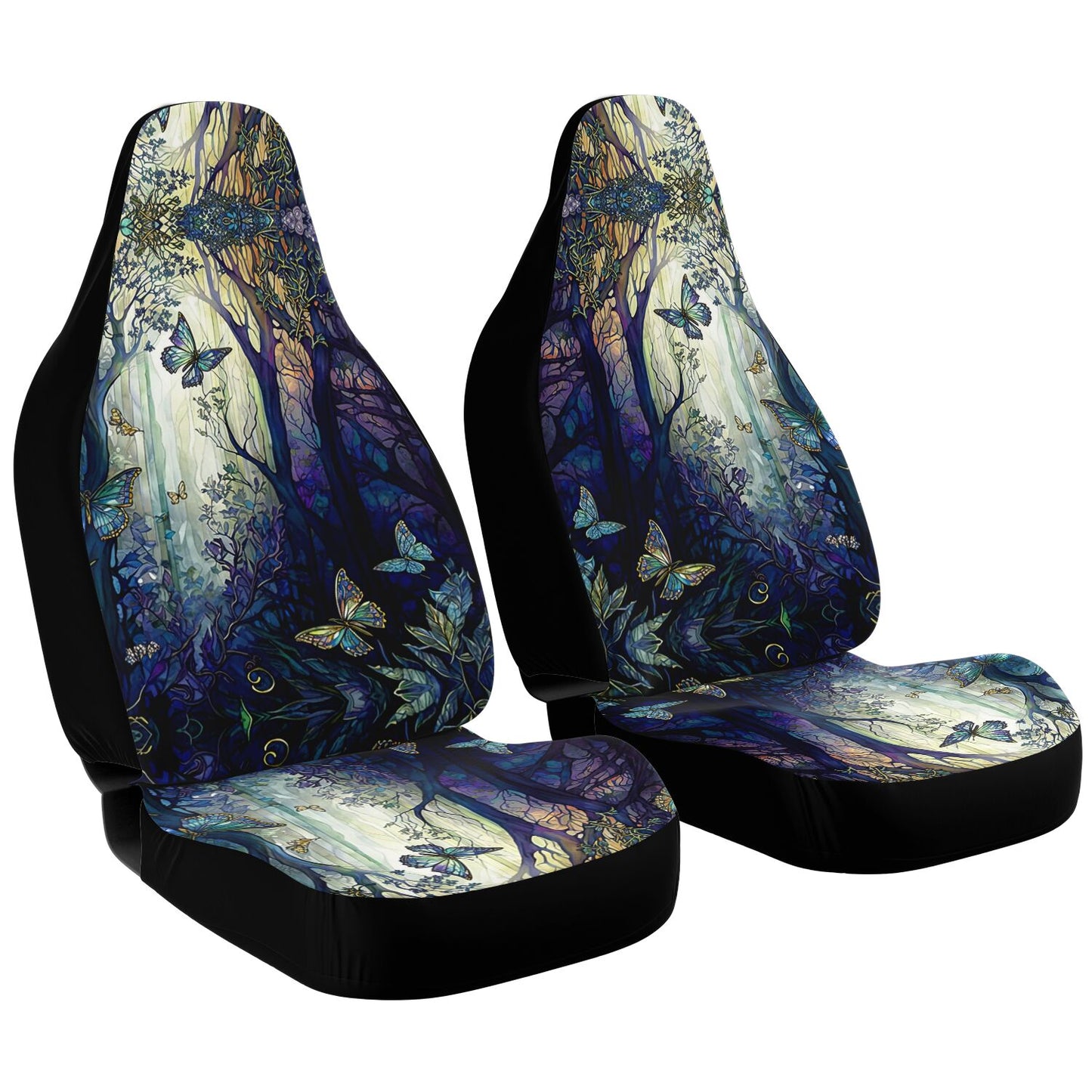 Blue Enchanted Forest Car Seat Cover - Front Seat Cover or Full Set Front and Back Seat Cover Universal Fit