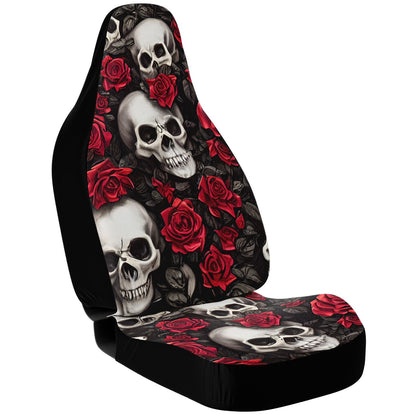 Skull & Red Roses Car Seat Covers - Front Seat Cover or Full Set Front and Back Seat Cover Universal Fit