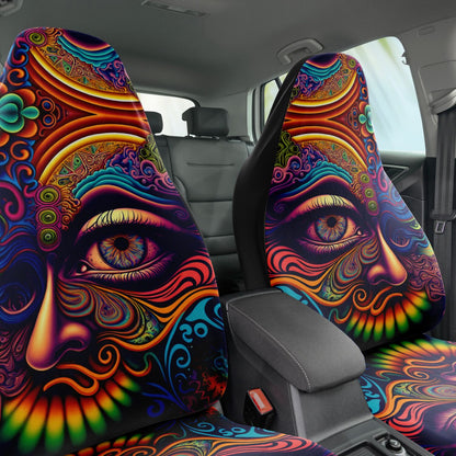 Psychedelic Face Car Seat Cover - Front Seat Cover or Full Set Front and Back Seat Cover Universal Fit