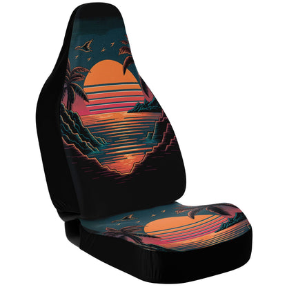 Retro Sunset Car Seat Covers - Front Seat Cover or Full Set Front and Back Seat Cover Universal Fit