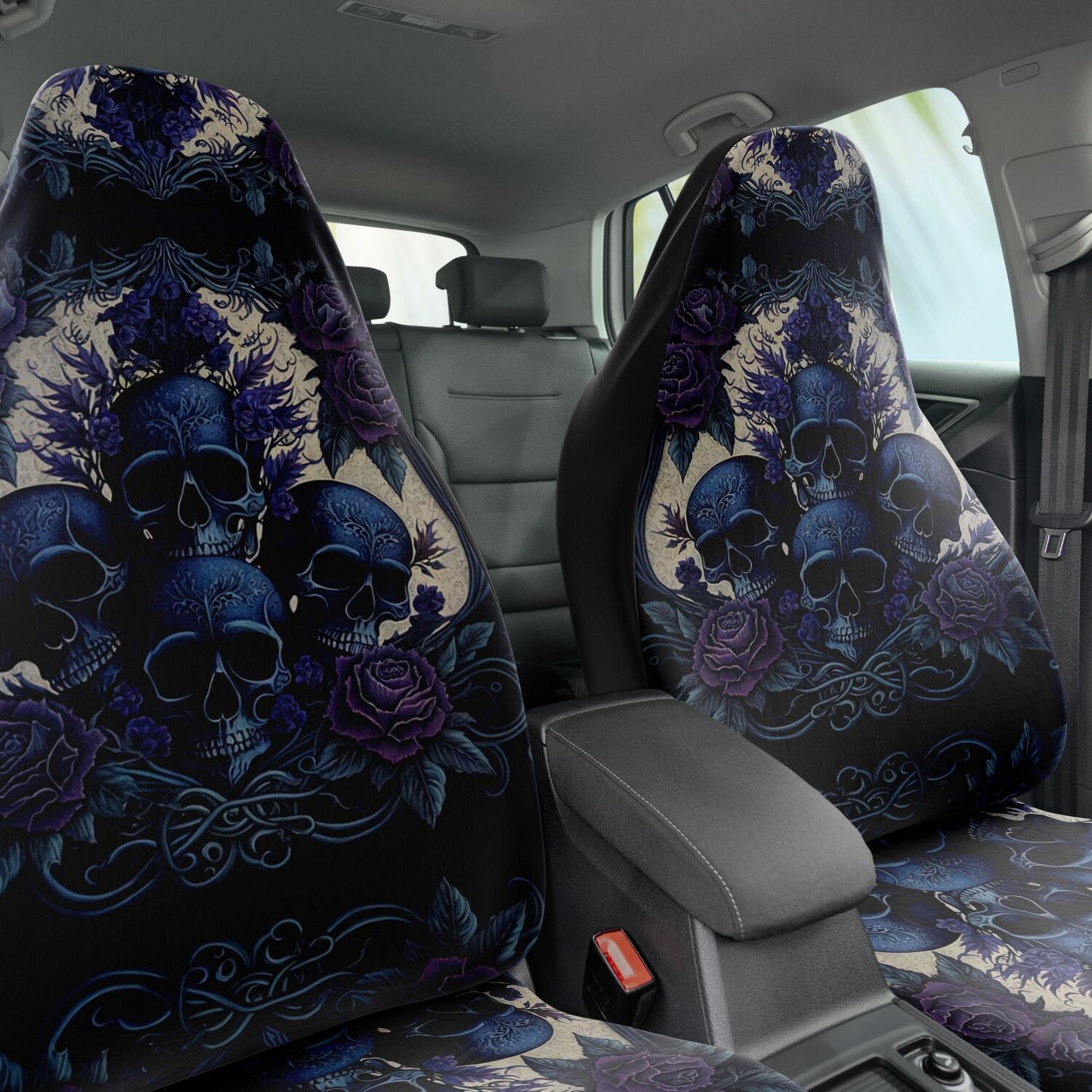 Blue Skulls Car Seat Cover - Front Seat Cover or Full Set Front and Back Seat Cover Universal Fit