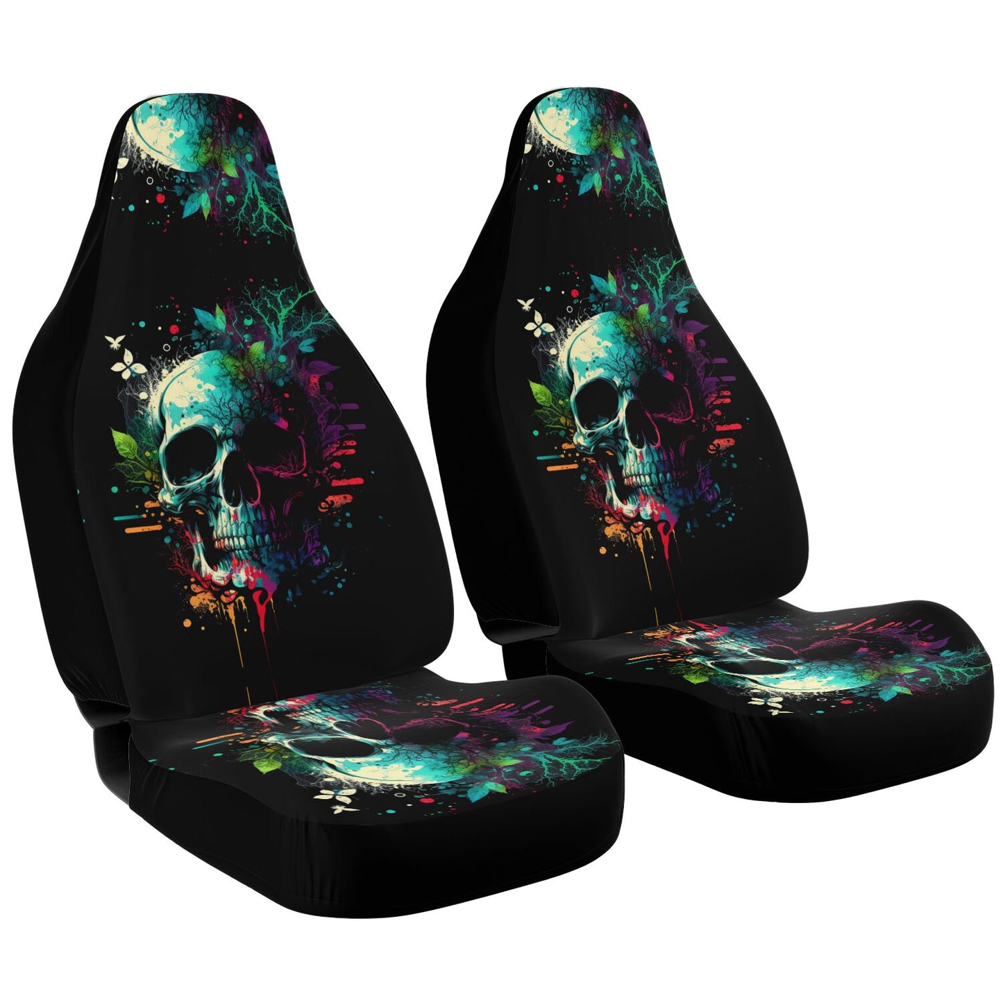 Paint Skull Blue Car Seat Covers - Front Seat Cover or Full Set Front and Back Seat Cover Universal Fit