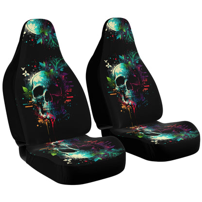 Paint Skull Blue Car Seat Covers - Front Seat Cover or Full Set Front and Back Seat Cover Universal Fit