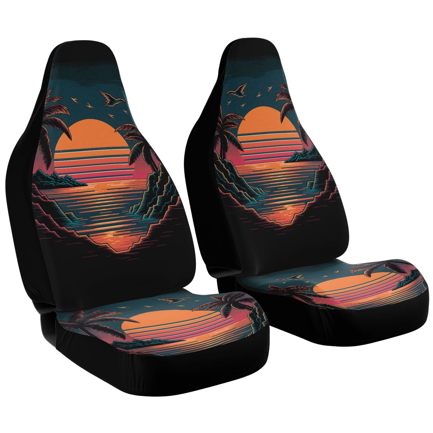Retro Sunset Car Seat Covers - Front Seat Cover or Full Set Front and Back Seat Cover Universal Fit