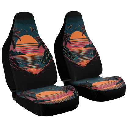Retro Sunset Car Seat Covers - Front Seat Cover or Full Set Front and Back Seat Cover Universal Fit