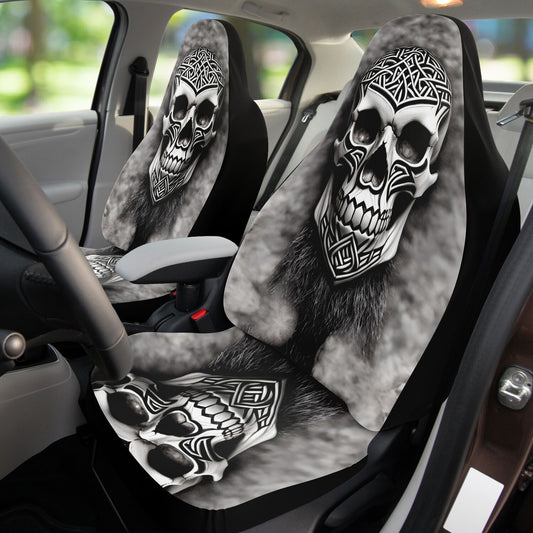 Viking Carved Skull Car Seat Cover - Front Seat Cover or Full Set Front and Back Seat Cover Universal Fit