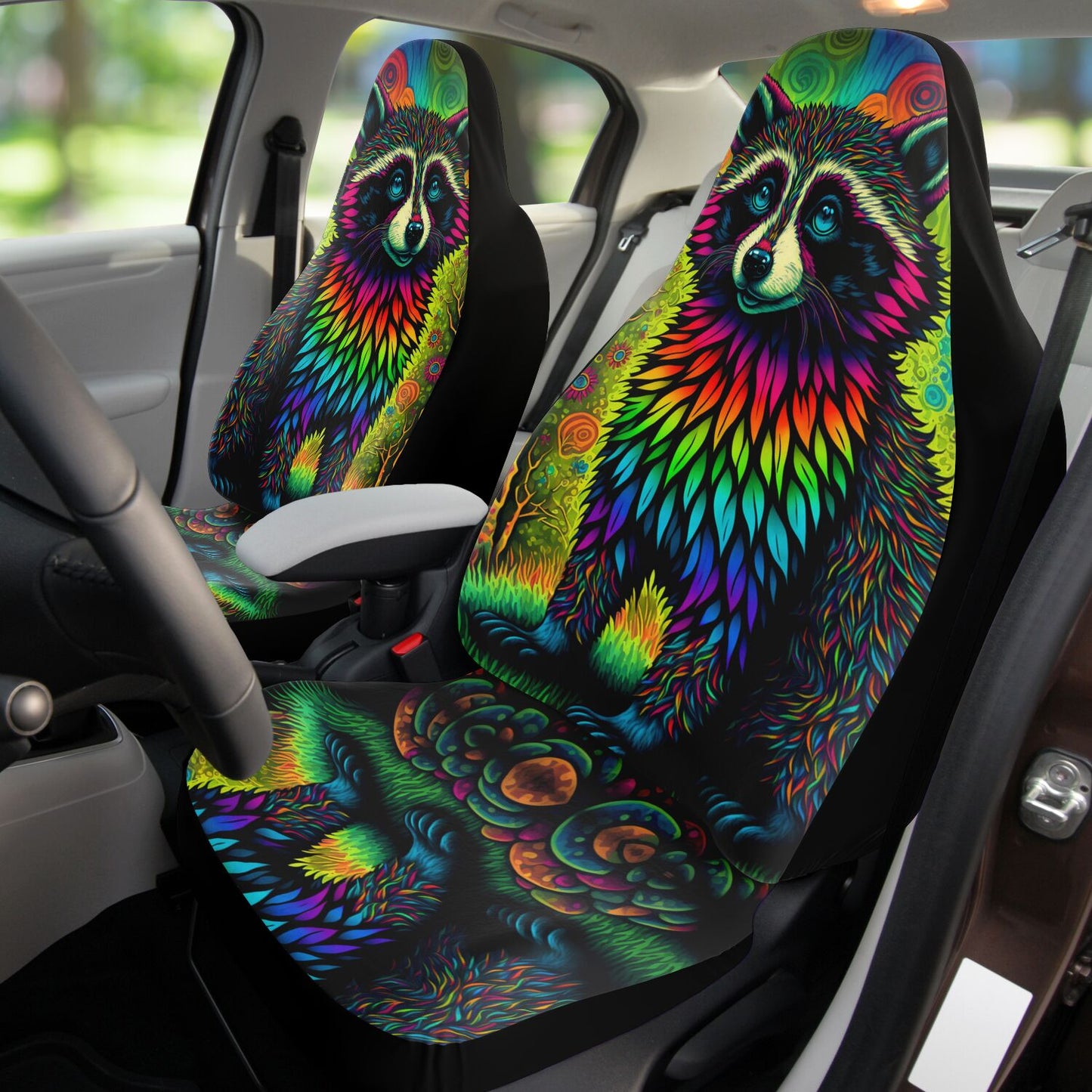 Psycho Raccoon Car Seat Cover - Front Seat Cover or Full Set Front and Back Seat Cover Universal Fit