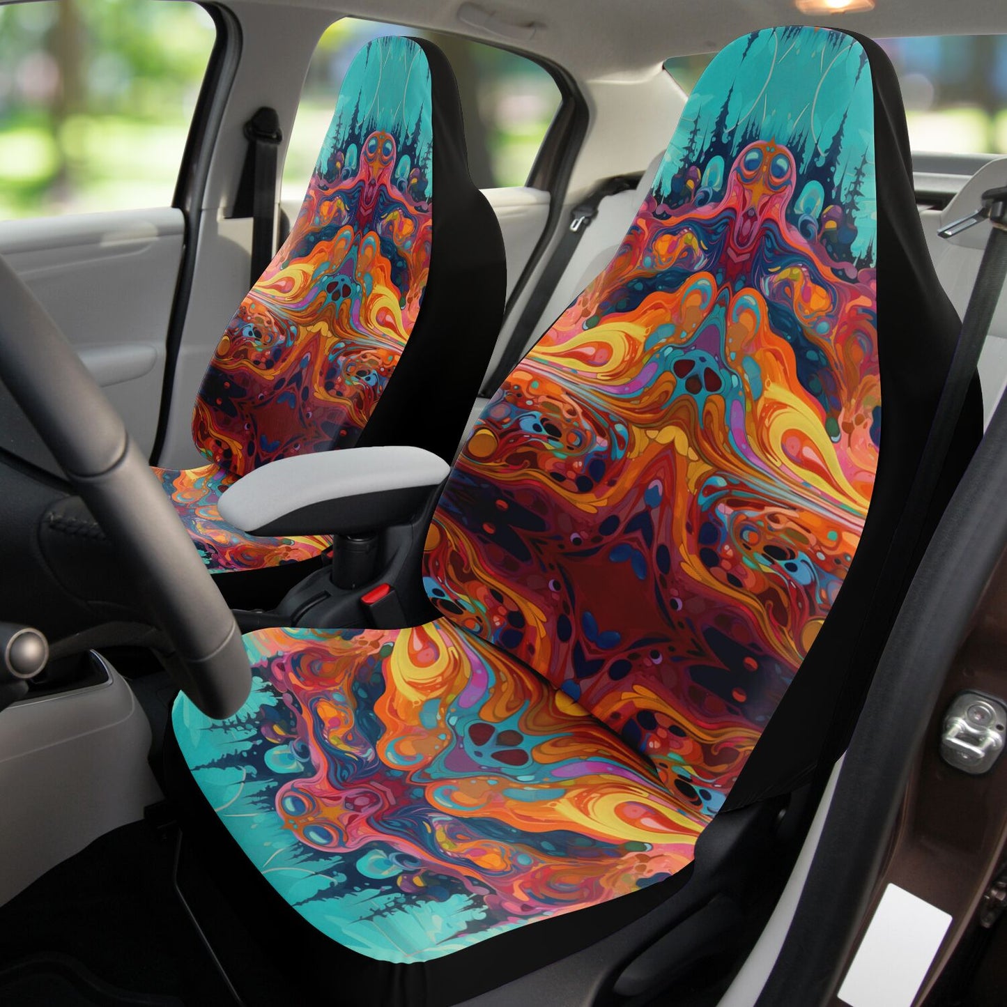 Psychedelic Alien Landscape Car Seat Cover - Front Seat Cover or Full Set Front and Back Seat Cover Universal Fit